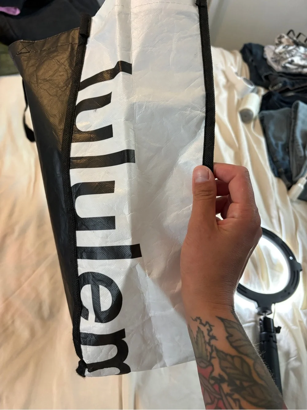 Lululemon Reuseable Shopping Tote Bag Large Black & White Tote 16 X 13 X 6